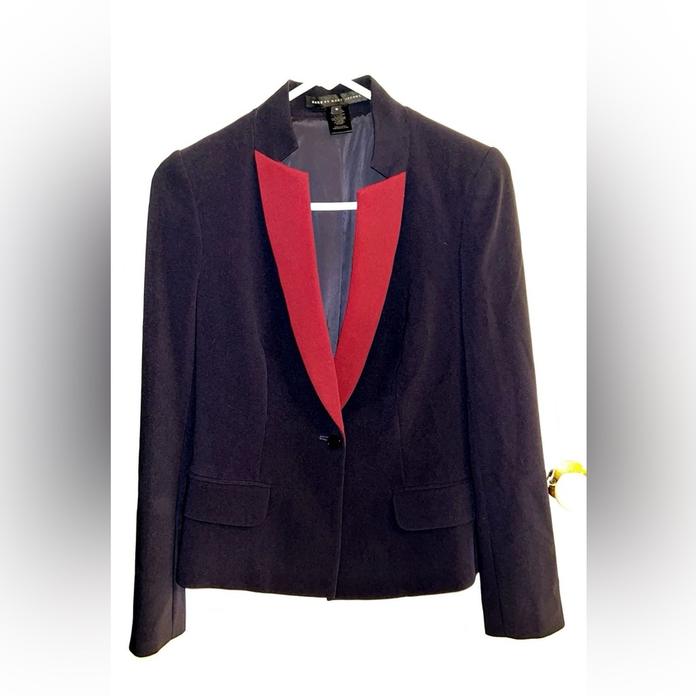 Marc Jacobs Navy Blue red panel suit jacket boat Blazer size 0 XS